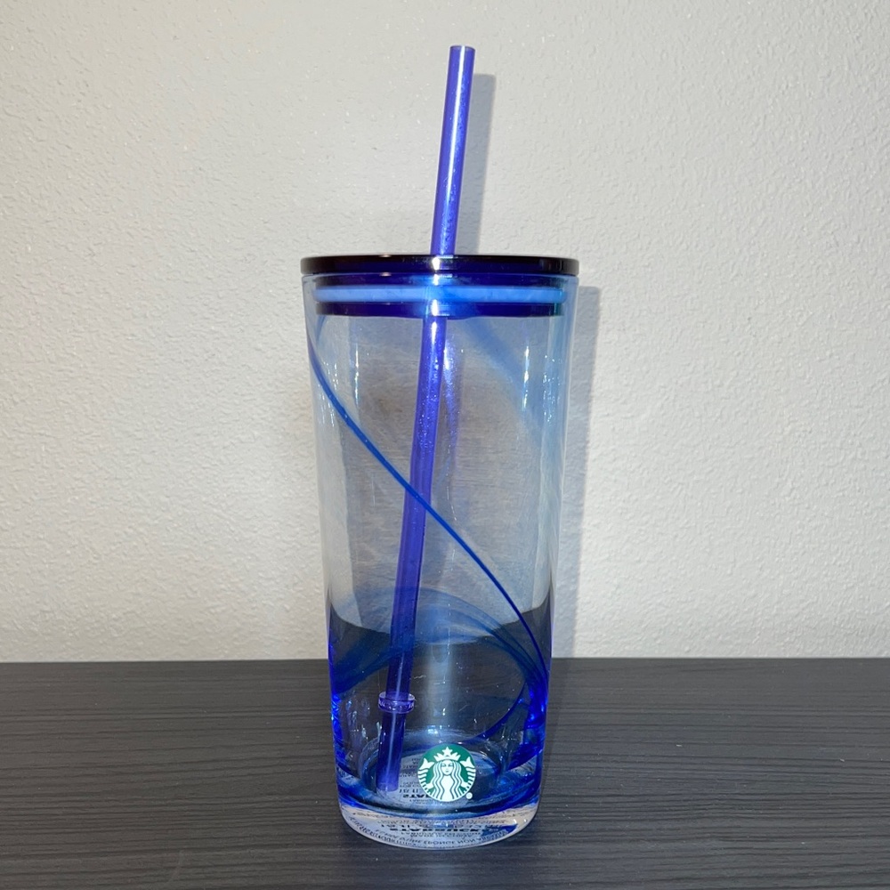 Starbucks NWT Summer 2020 Clear Glass Blue Swirl Cold Cup Tumbler 18oz